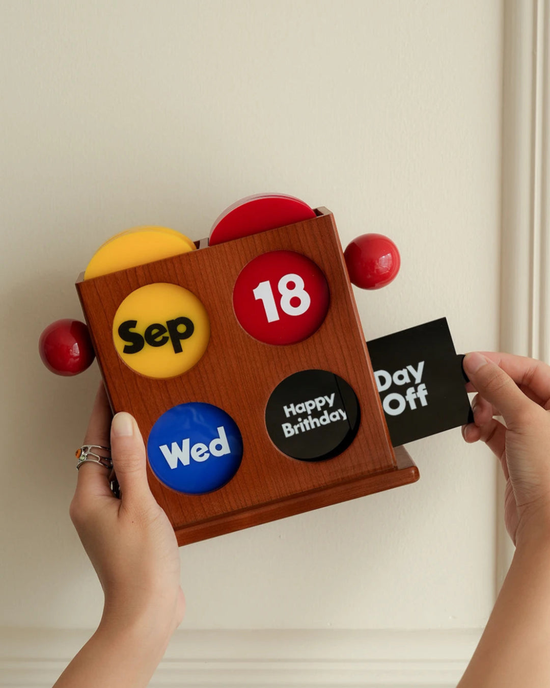 Desk Calendar Perpetual Cherrywood Bauhaus Mid-Century Nordic Retro Vintage Office Home Desktop Ornament Organizer Decor Gift