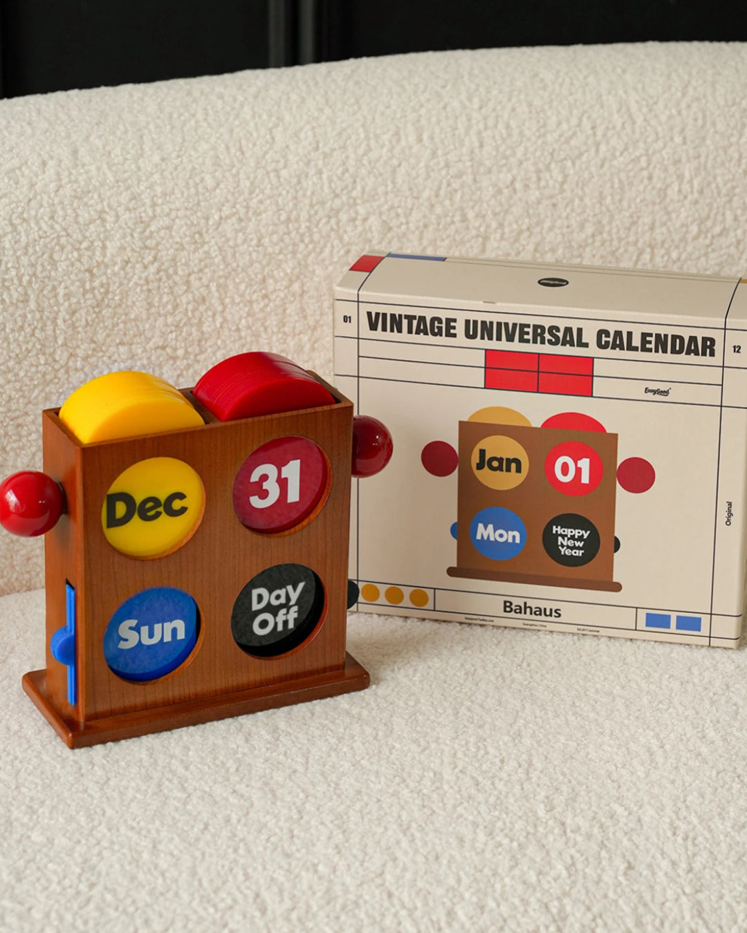 Desk Calendar Perpetual Cherrywood Bauhaus Mid-Century Nordic Retro Vintage Office Home Desktop Ornament Organizer Decor Gift