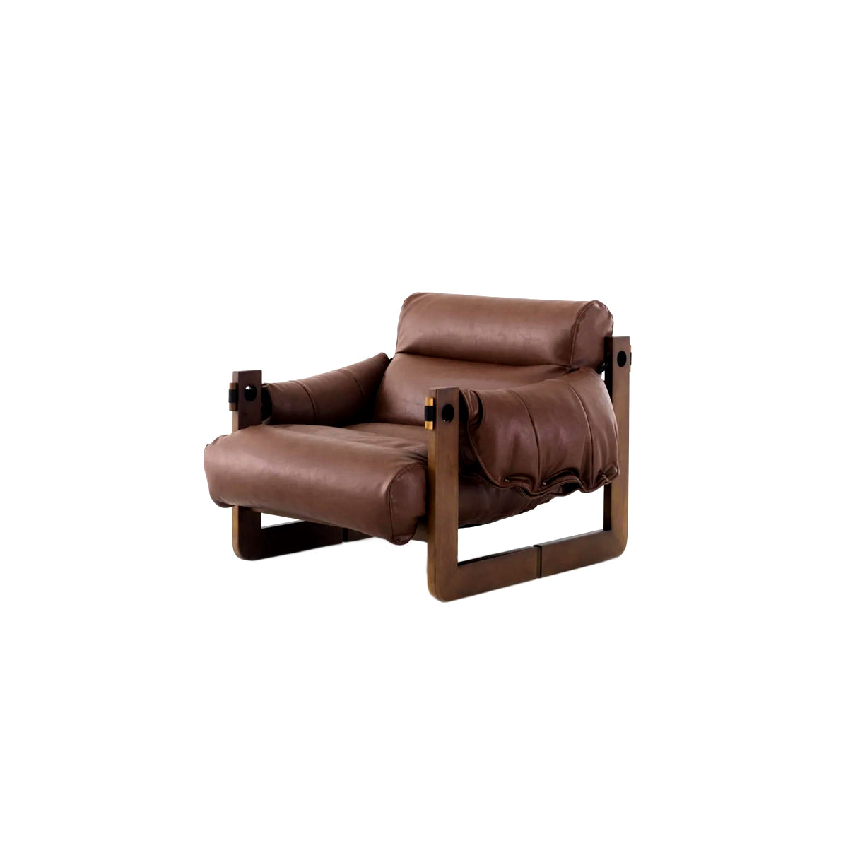 Lounge Chair Solid Wood Vegan Leather Wide Seat Accent Chair Vintage Contemporary Living Room Bedroom Reading Chair Sofa Gift