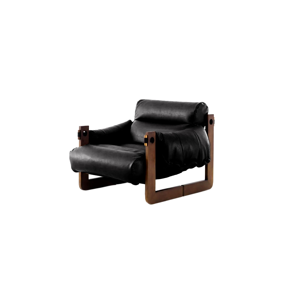 Lounge Chair Solid Wood Vegan Leather Wide Seat Accent Chair Vintage Contemporary Living Room Bedroom Reading Chair Sofa Gift