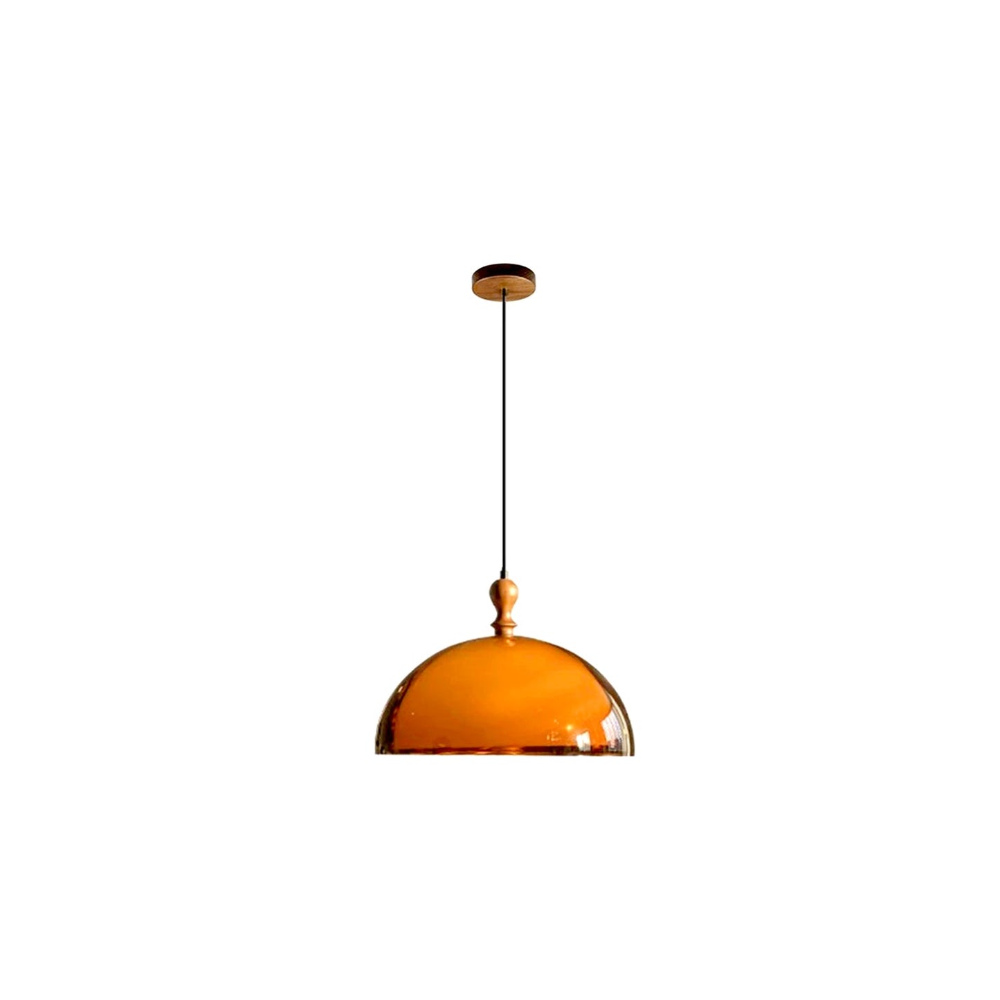 Pendant Ceiling Light Amber Glass Dome Wood Cap Bauhaus Mid-Century Nordic Retro Vintage Living Room Bedroom Kitchen Dining Gift