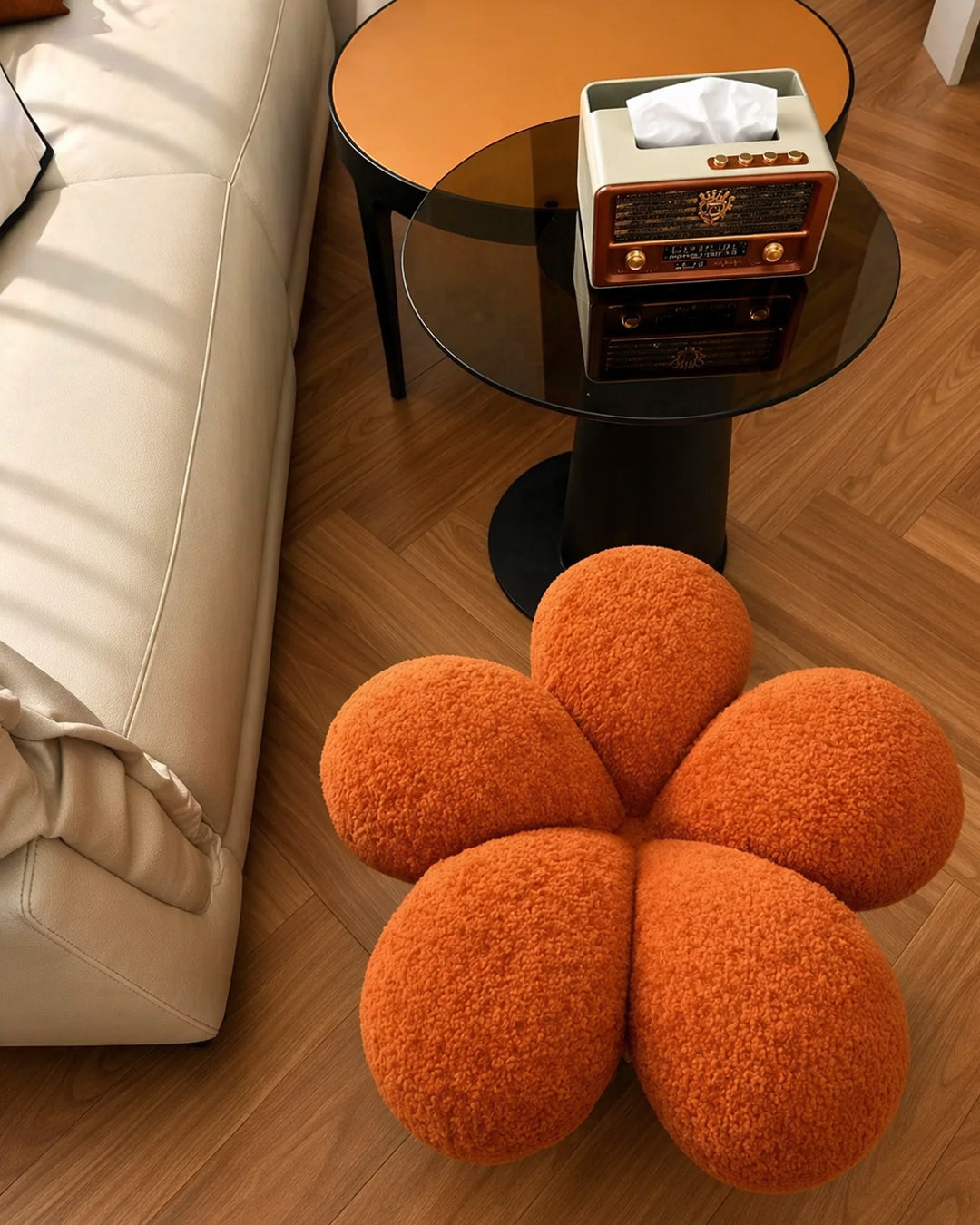 Accent Stool Chair Bouclé Flower Nordic Contemporary Furniture Bedroom Living Room Vanity Office Home Decor Housewarming Gift