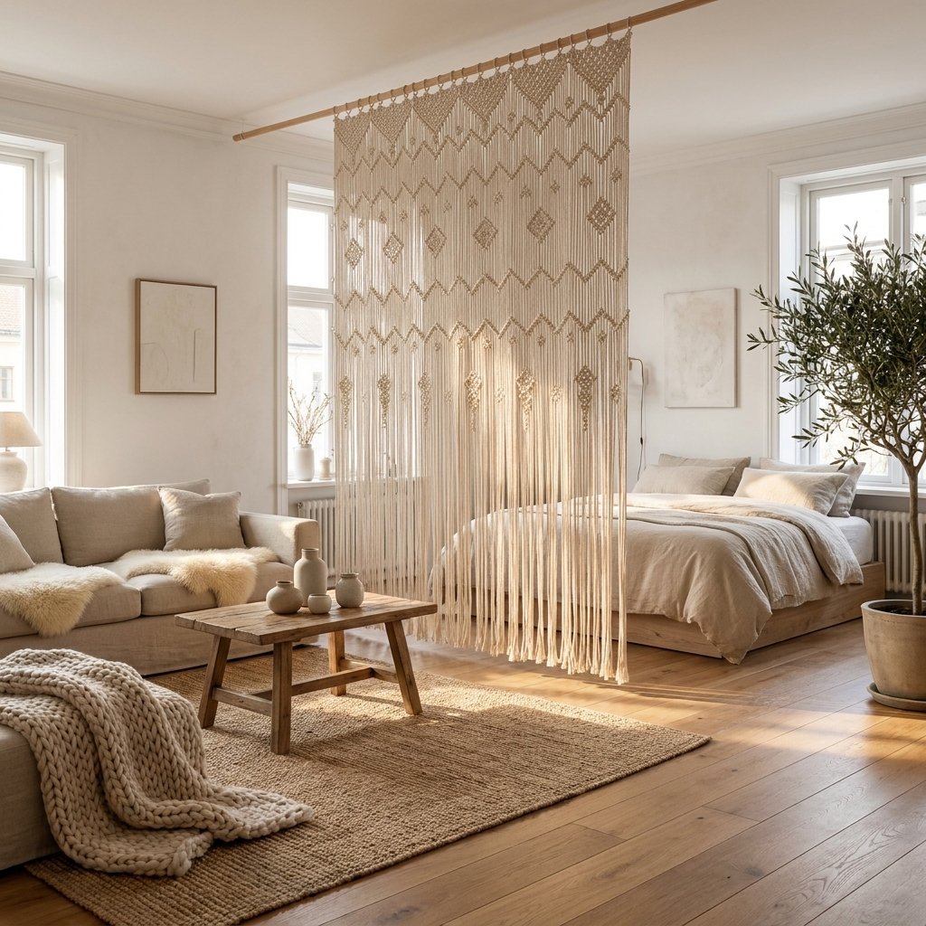 Macrame Room Divider lifestyle - Lume Haus