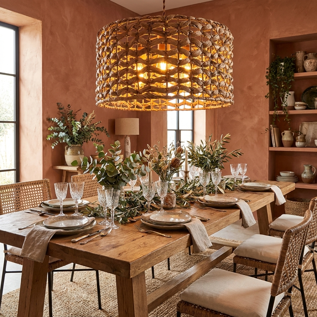 Rattan Dining Chandelier lifestyle - Lume Haus