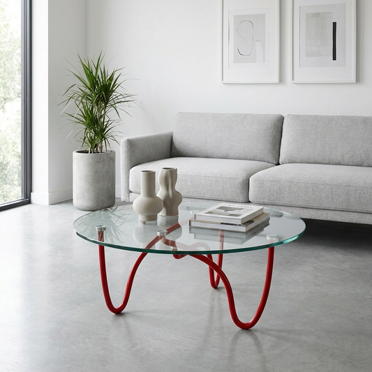 Ferro & Co. Sculptural Pipe Frame Glass Coffee Table
