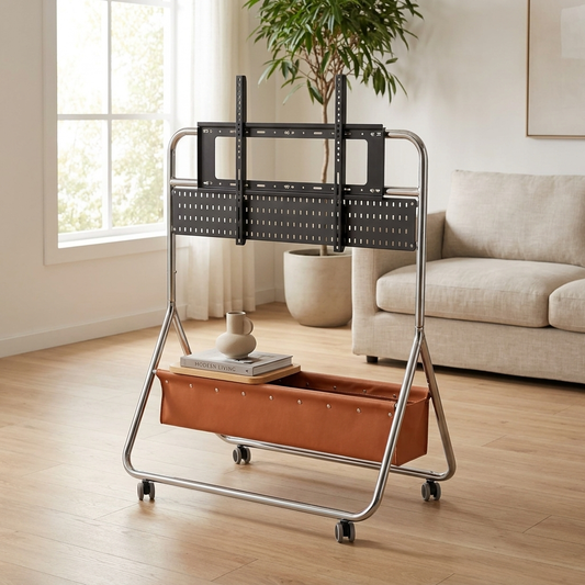 Stainless Steel Leather Storage Pocket TV Stand