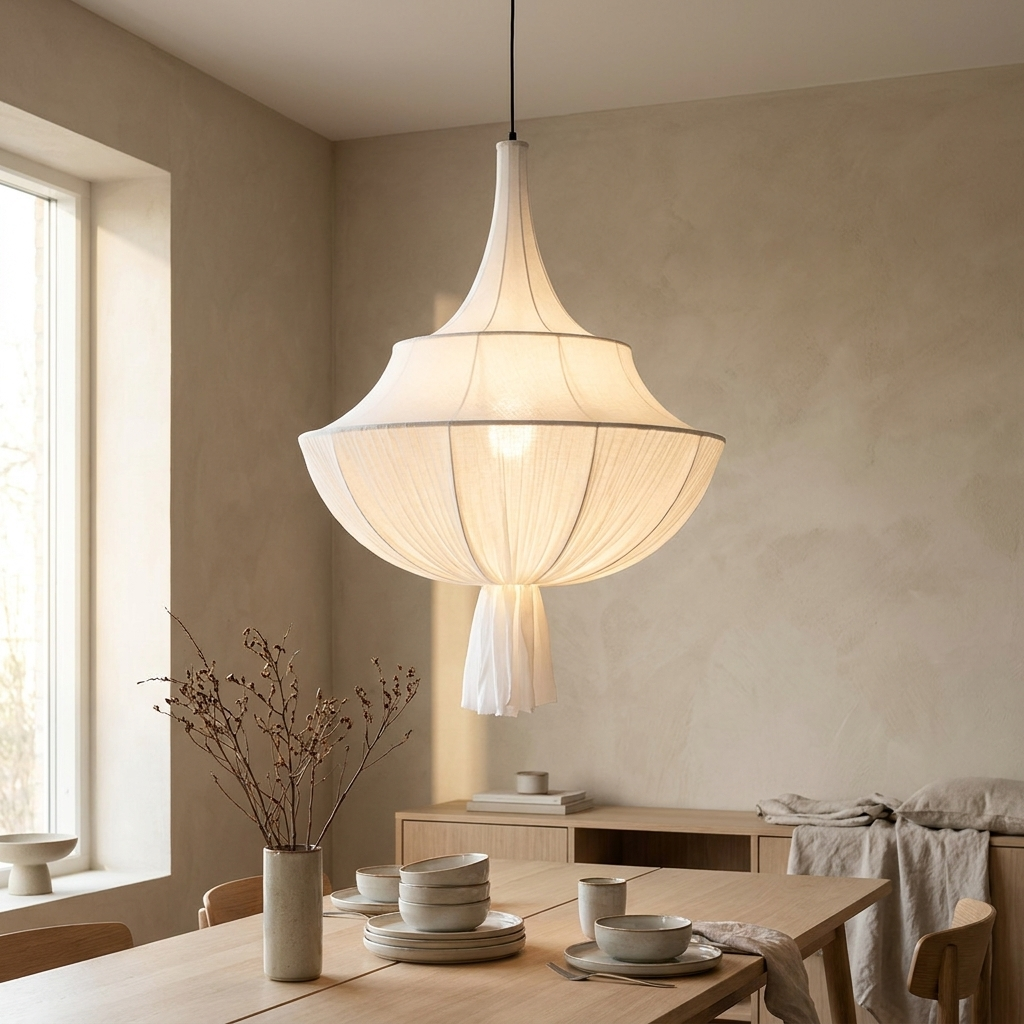 Pleated Fabric Japandi Pendant Ceiling Light