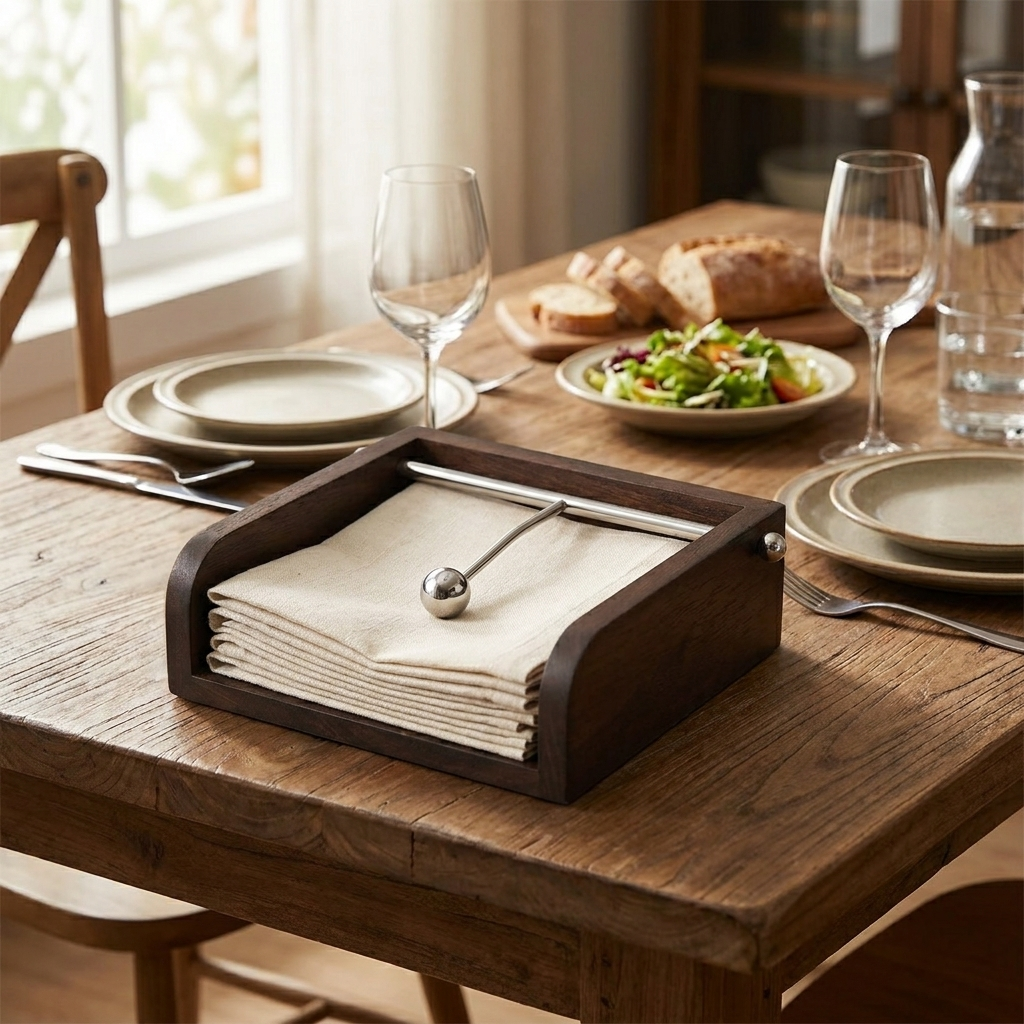 Wooden Stainless Steel Ball Napkin Holder