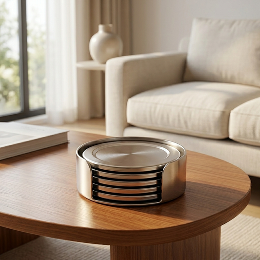Stainless Steel 6-Piece Coaster Set with Holder