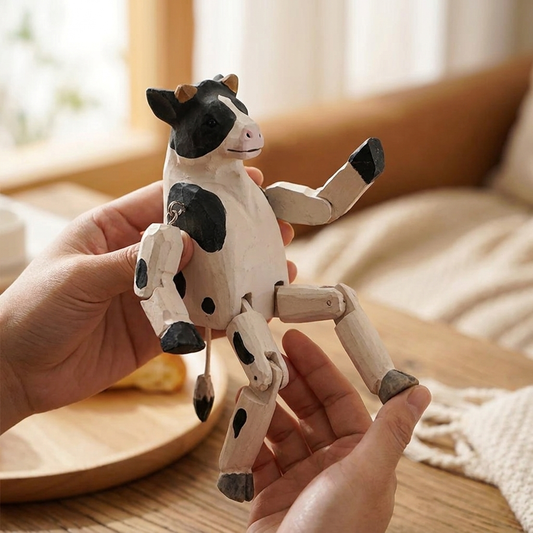 Hand-Carved Wooden Cow Puppet