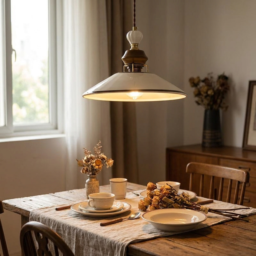 Vintage French Ceramic Pendant Ceiling Lamp