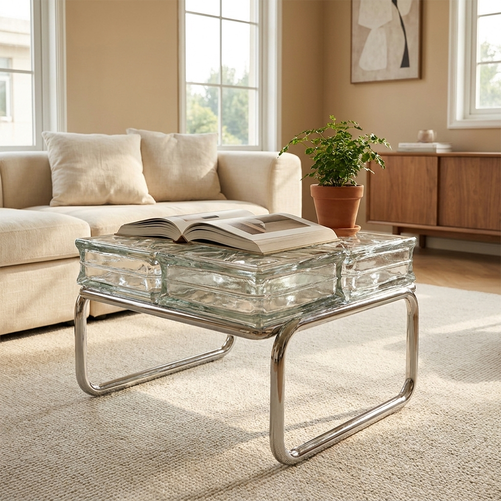 Translucent Glass Block Coffee Table lifestyle