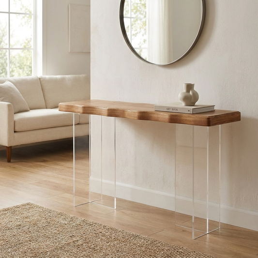 Solid Wood Top Acrylic Leg Entryway Console Table