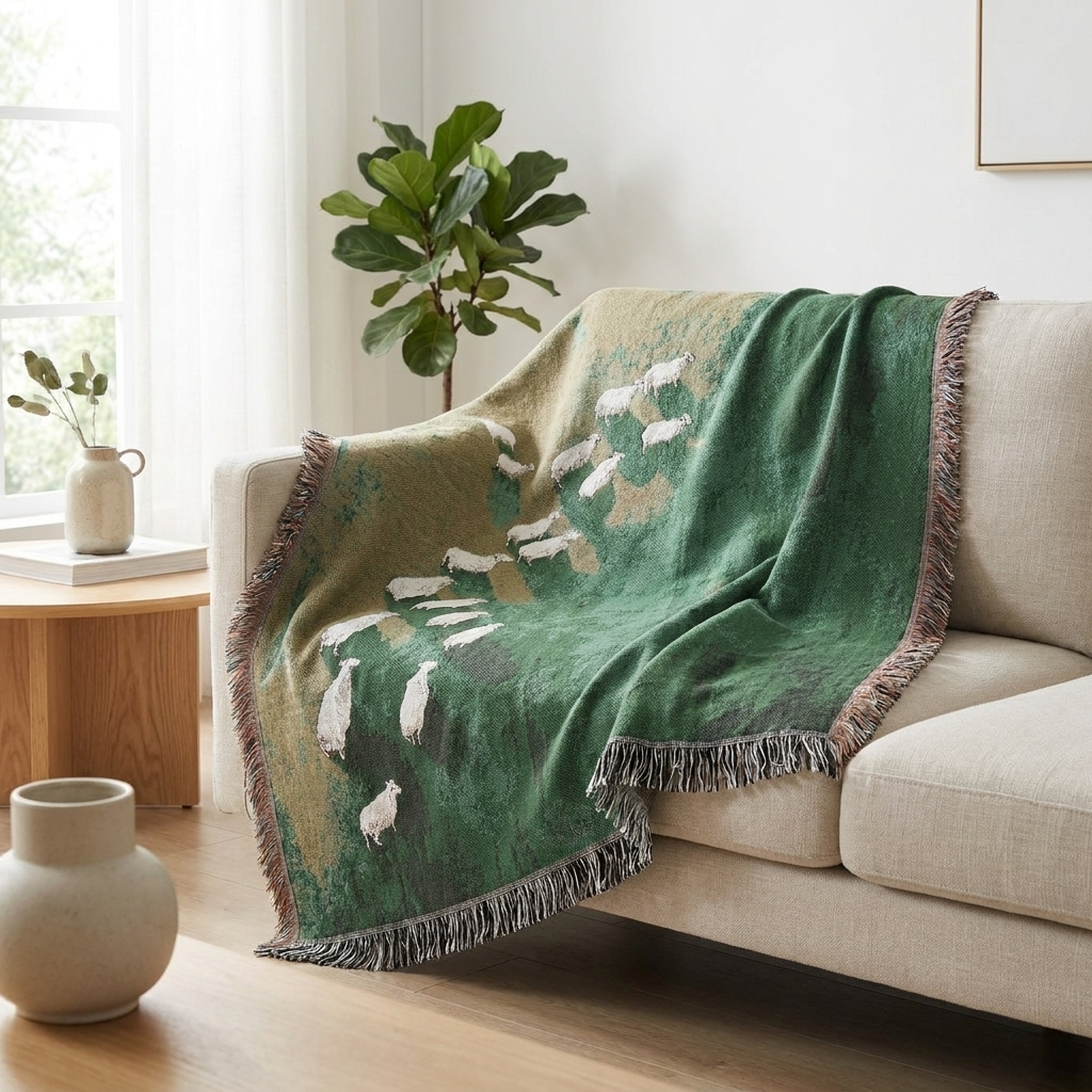 Grassland Sheep Tassel Throw Blanket