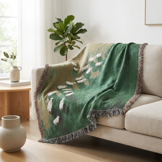 Grassland Sheep Tassel Throw Blanket
