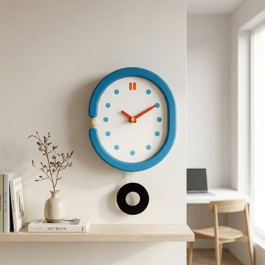 Japanese Minimalist Oval Blue Pendulum Wall Clock lifestyle