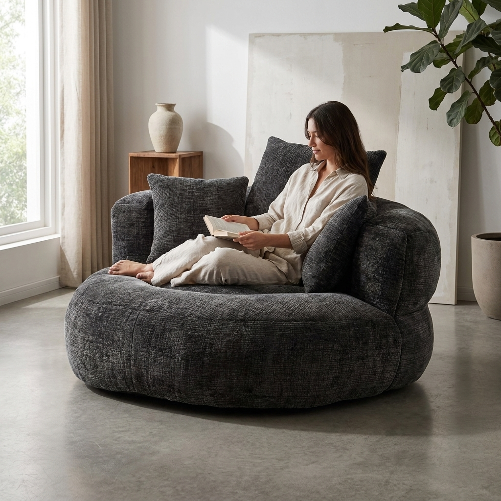 Round Chenille Lazy Bean Bag Couch lifestyle