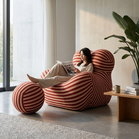 Red Stripe Fabric Lazy Sofa lifestyle