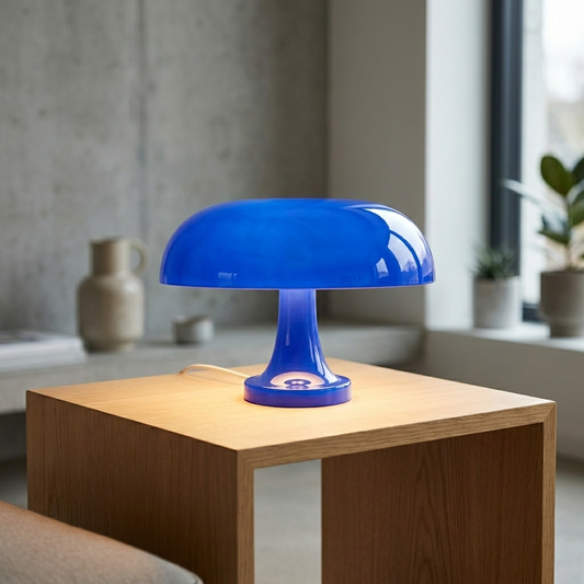 Bauhaus Wide Blue Yellow Green Mushroom Table Lamp lifestyle