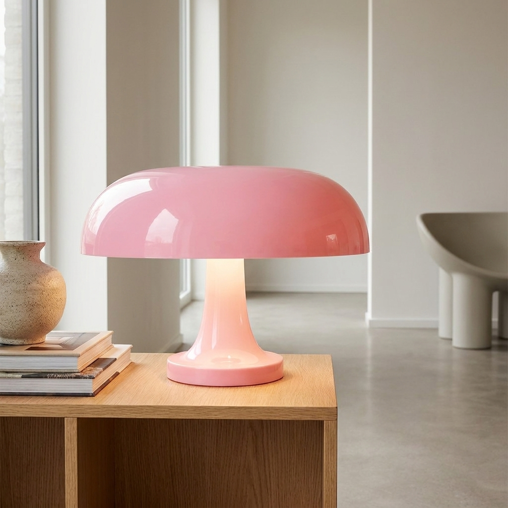 Bauhaus Wide Cream Pink Mushroom Table Lamp lifestyle
