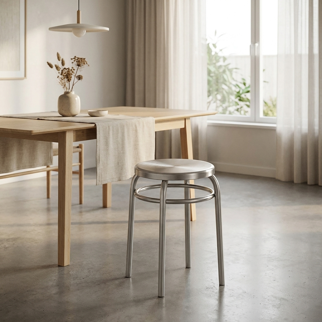 Studio Lima Stainless Steel Accent Round Stool lifestyle