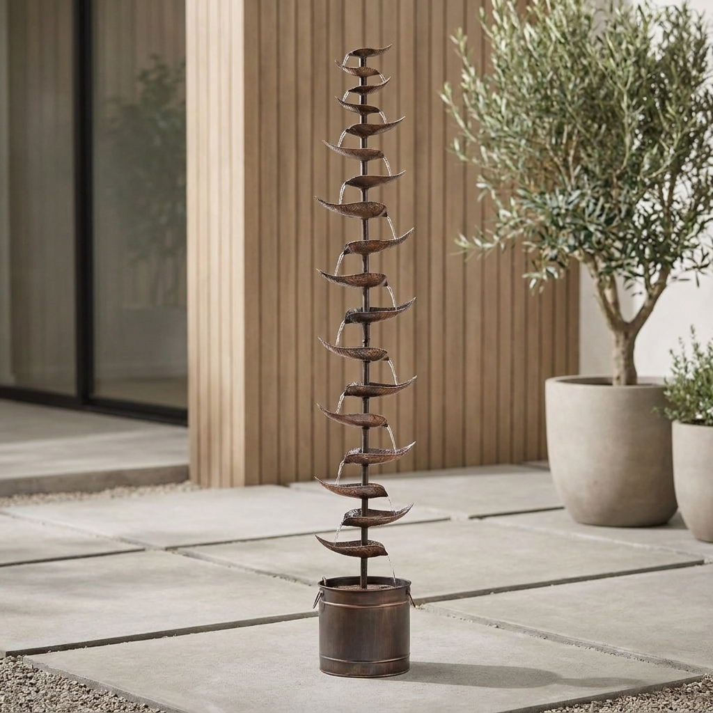Metal Tiered Leaf Floor Water Fountain lifestyle