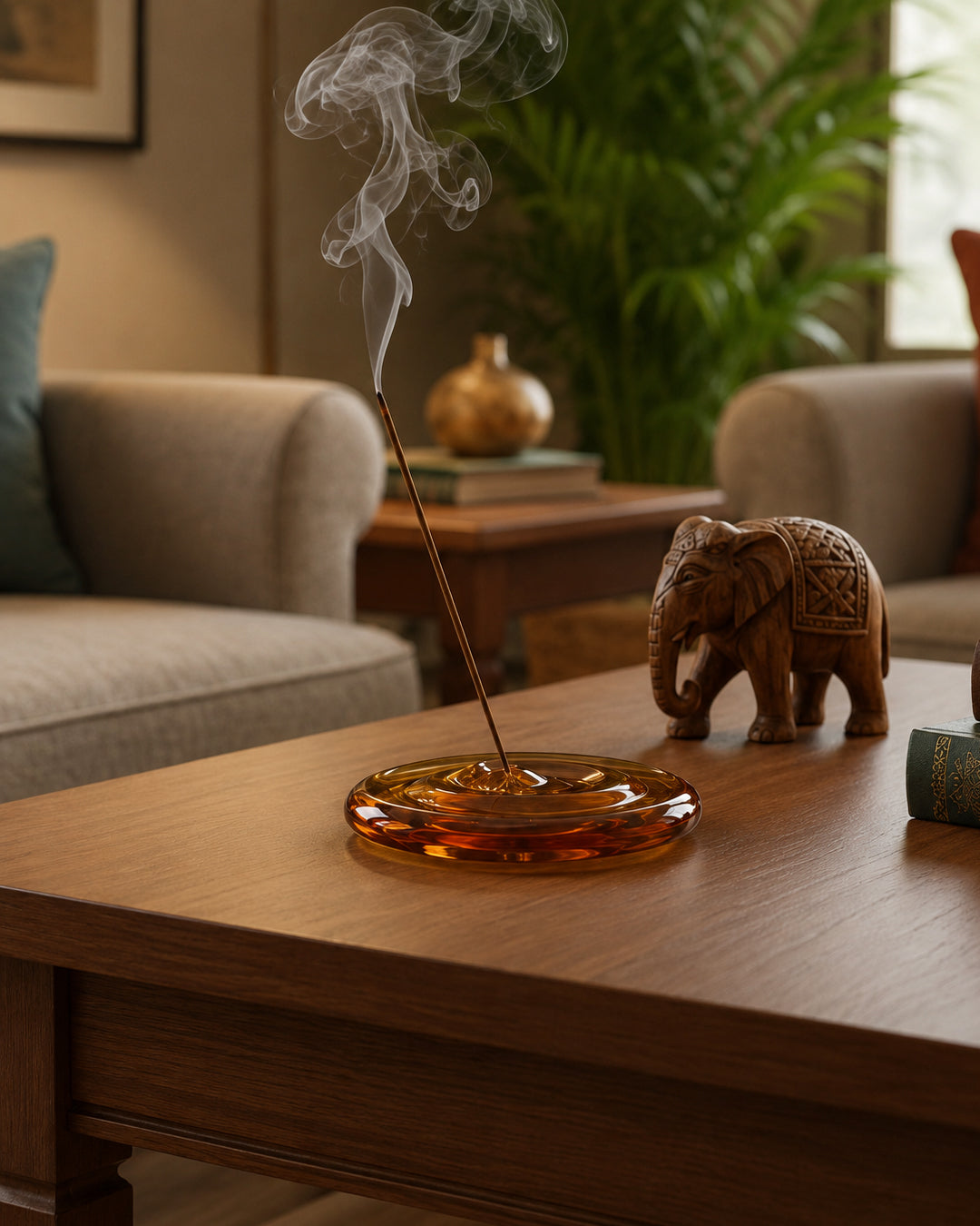 Incense Holder Burner Amber Glass Japanese Oriental Retro Japandi Vintage Shelf Desk Home Office Aromatherapy Decor Gift