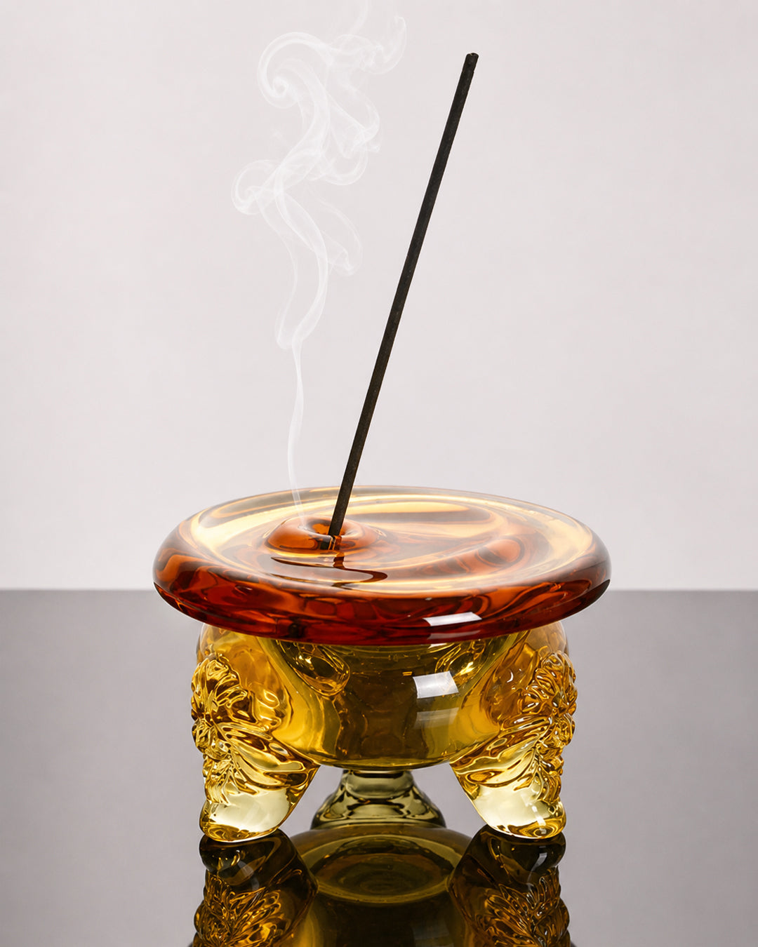 Incense Holder Burner Amber Glass Japanese Oriental Retro Japandi Vintage Shelf Desk Home Office Aromatherapy Decor Gift