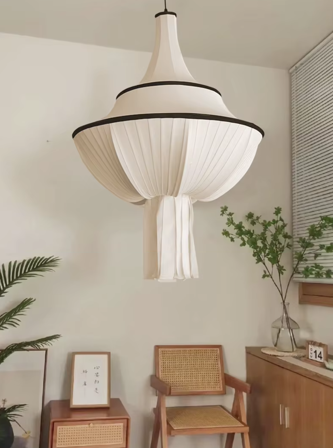 Pendant Ceiling Light Pleated Fabric Japandi Japanese Wabi-Sabi Retro Vintage Hanging Lamp Living Room Bedroom Dining Room Gift