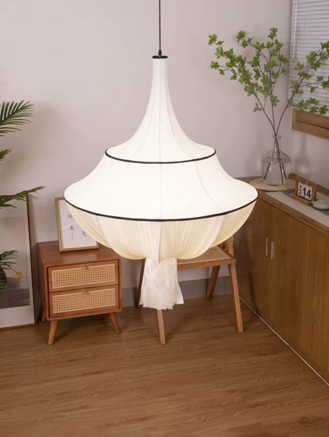 Pendant Ceiling Light Pleated Fabric Japandi Japanese Wabi-Sabi Retro Vintage Hanging Lamp Living Room Bedroom Dining Room Gift