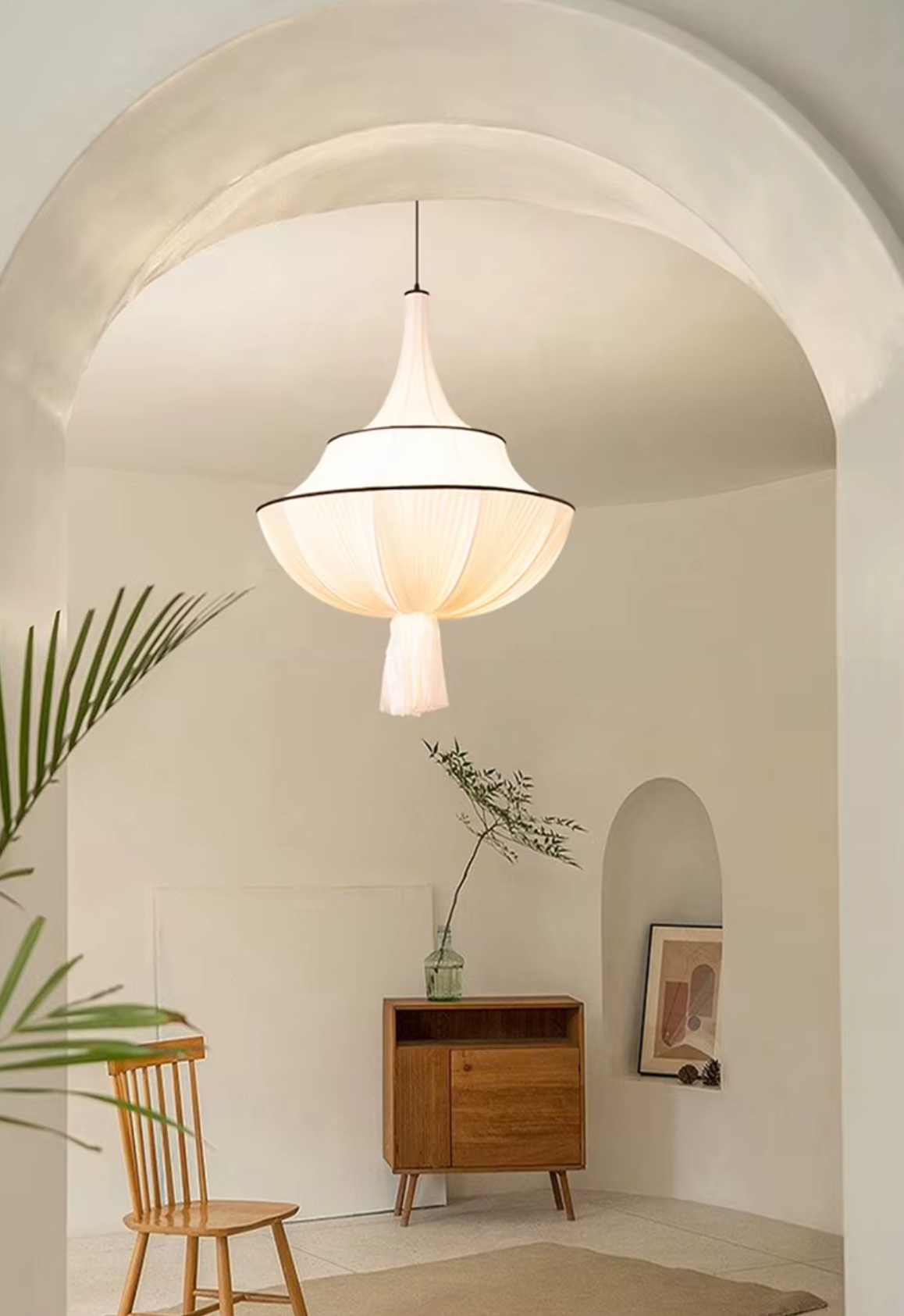 Pendant Ceiling Light Pleated Fabric Japandi Japanese Wabi-Sabi Retro Vintage Hanging Lamp Living Room Bedroom Dining Room Gift