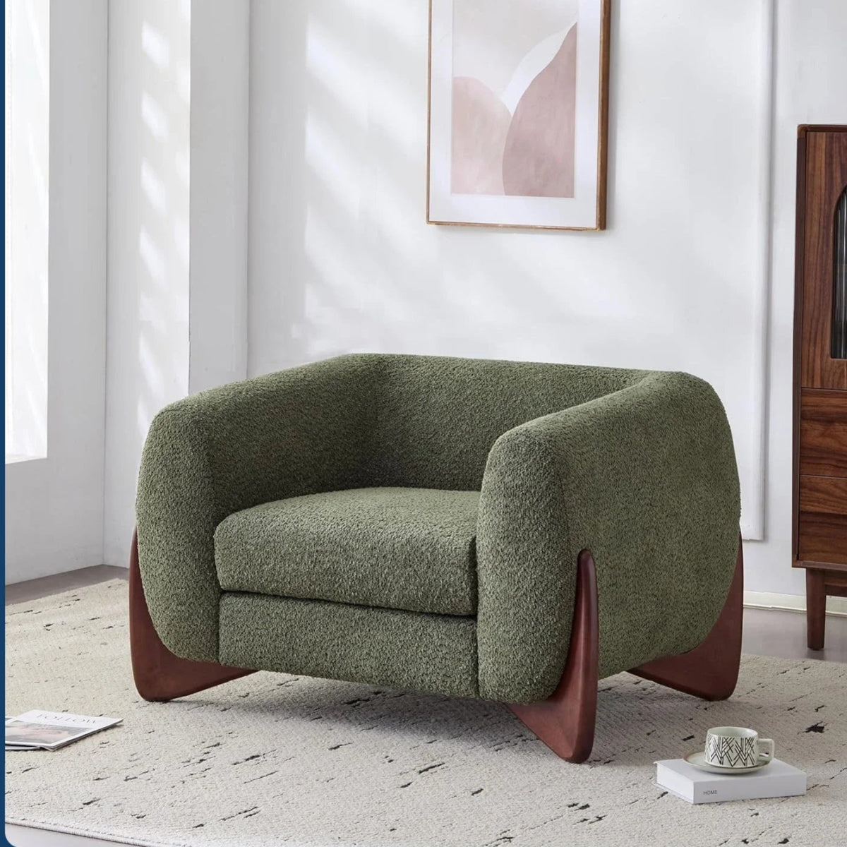 Lounge Chair Boucle Fabric Upholstered Accent Chair Contemporary Mid-Century Nordic Minimalist Living Room Bedroom Reading Gift