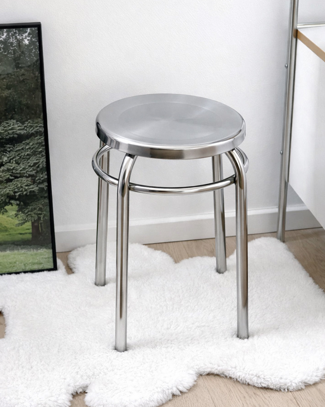 Round Stool Chair Accent Stainless Steel Contemporary Furniture Bedroom Living Room Office Kitchen Home Decor Housewarming Gift