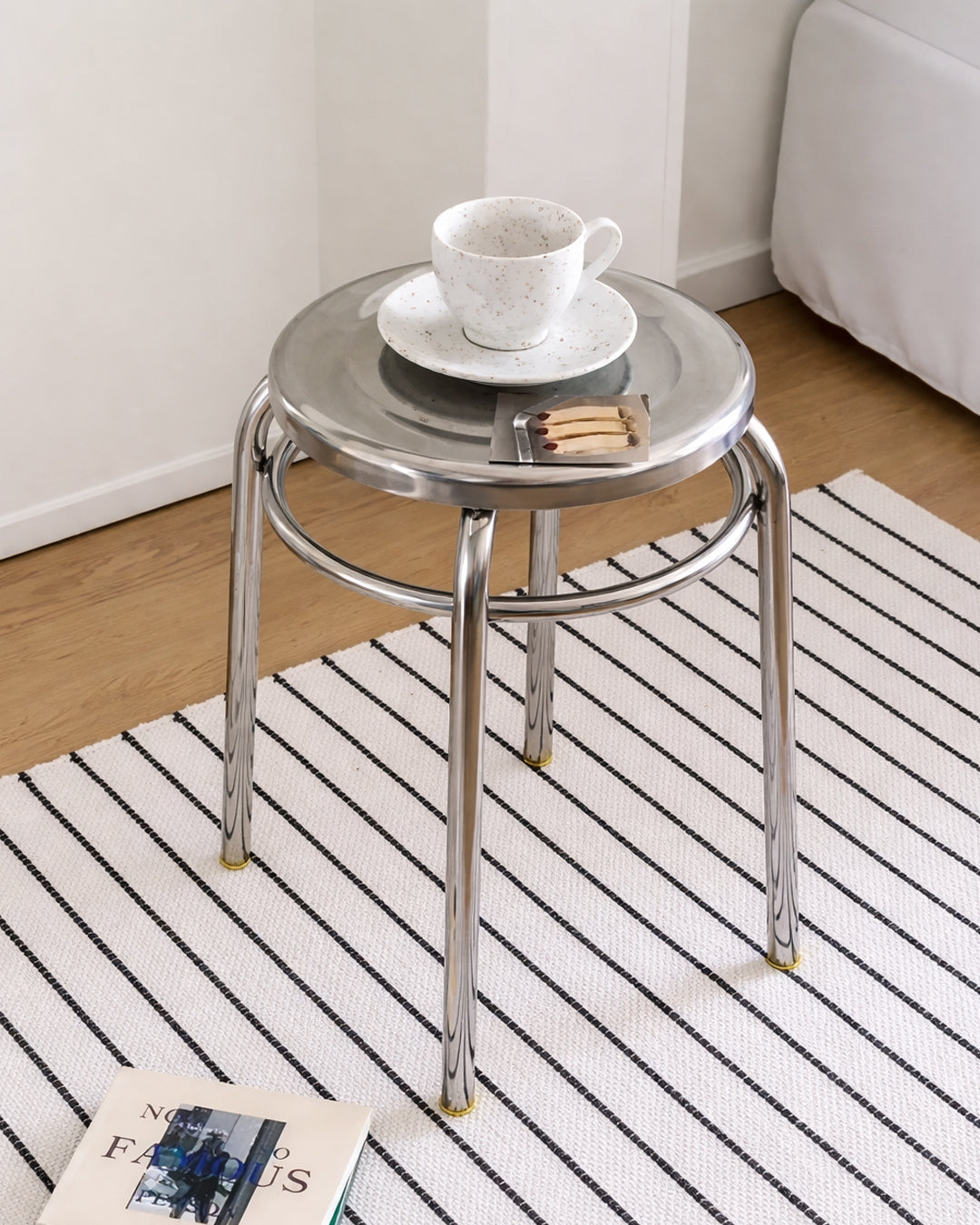 Round Stool Chair Accent Stainless Steel Contemporary Furniture Bedroom Living Room Office Kitchen Home Decor Housewarming Gift