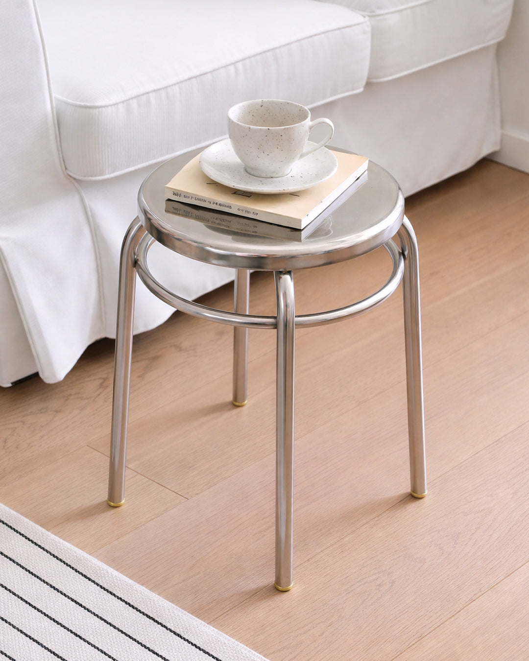 Round Stool Chair Accent Stainless Steel Contemporary Furniture Bedroom Living Room Office Kitchen Home Decor Housewarming Gift