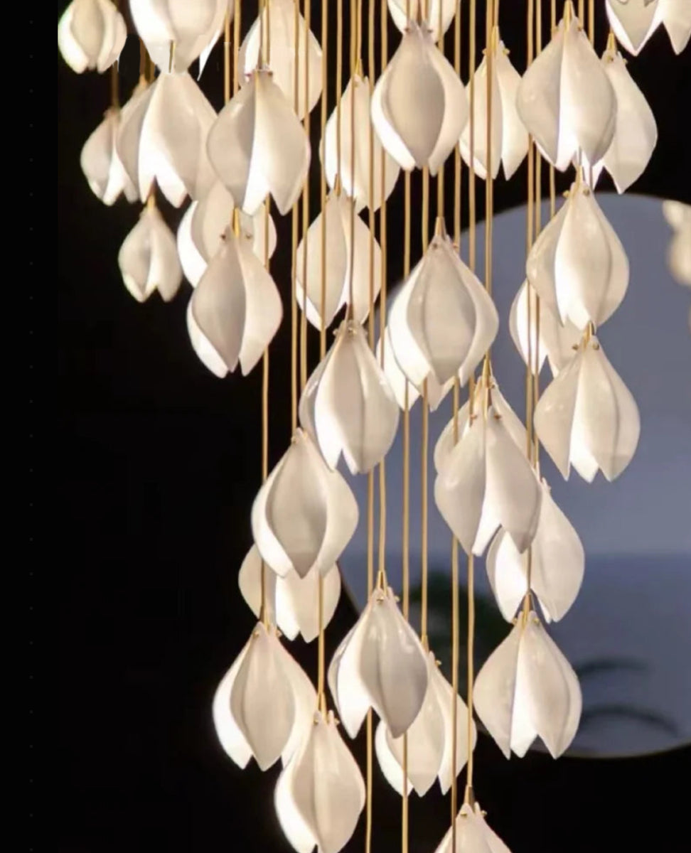 Chandelier Ceramic White Magnolia Jade Luxury Contemporary Hotel Ceiling Light Living Room Dining Bedroom Office Gift Housewarming