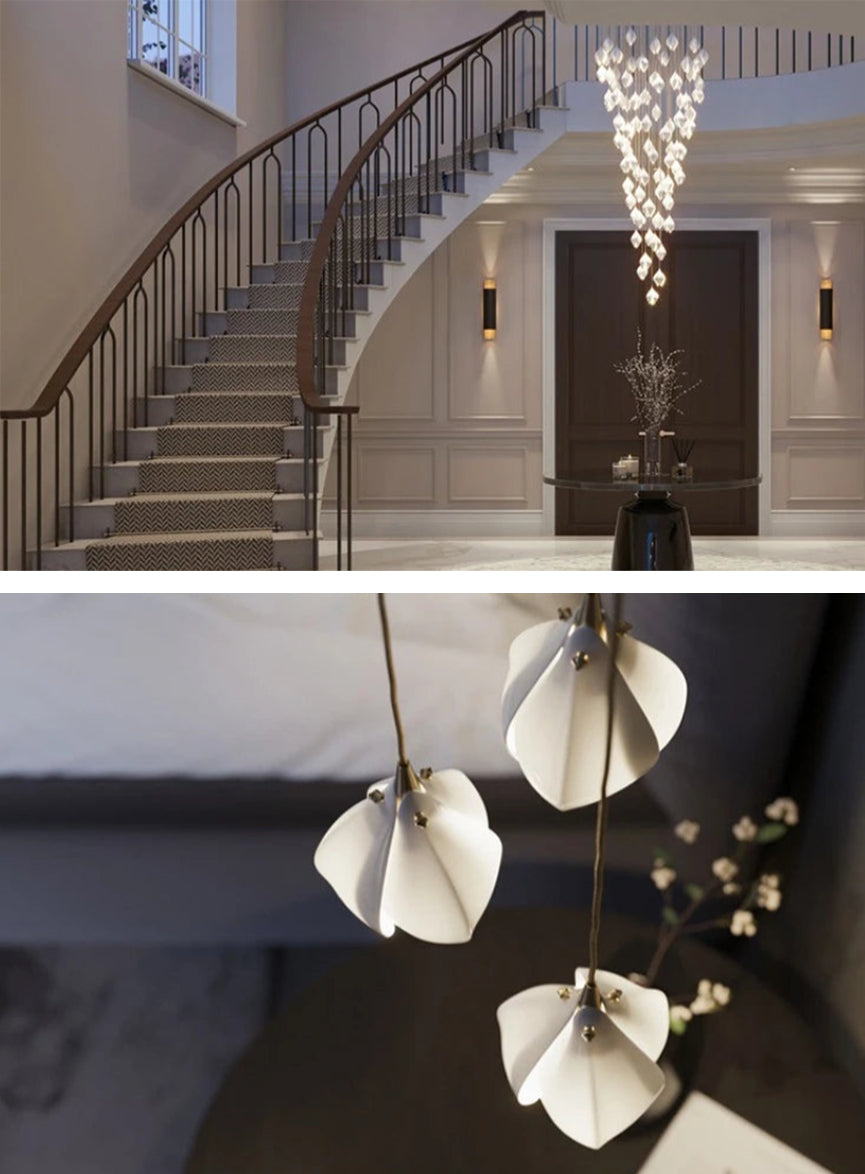 Chandelier Ceramic White Magnolia Jade Luxury Contemporary Hotel Ceiling Light Living Room Dining Bedroom Office Gift Housewarming