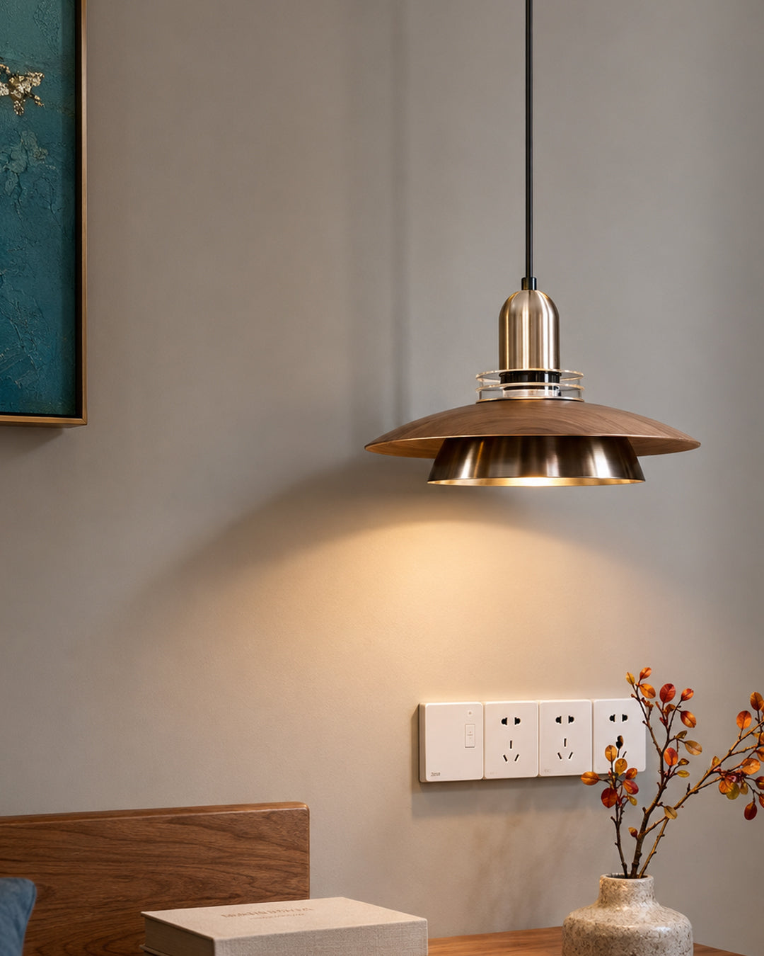 Walnut Wood UFO Pendant Light